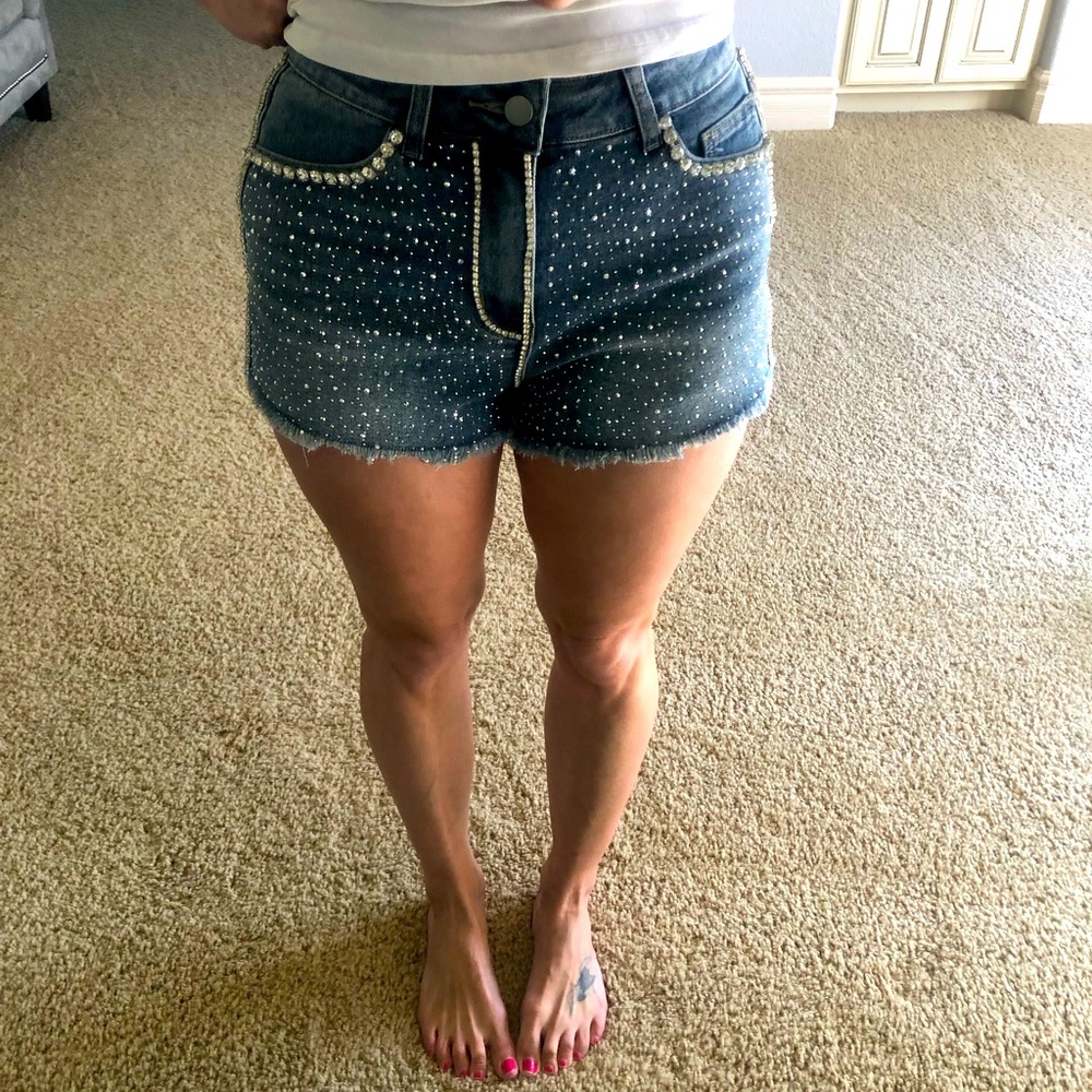 Sequin jean shorts